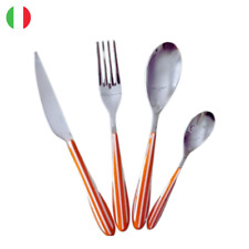 Bugatti servizio posate 24 pezzi arancio, acciaio inox 18/10, decoro righe