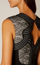 Splendido abito a tubino Karen Millen in pizzo con schiena taglia UK 10