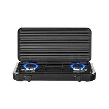 Kovalmax® Fornello a gas gpl cucina da campeggio casa 2 fuochi piastra nero