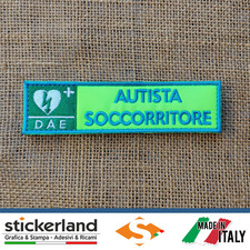 Toppa Patch AUTISTA SOCCORRITORE DAE su base giallo fluo ricamo celeste velcro