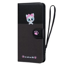 Coque en Cuir Flip Chat Noir