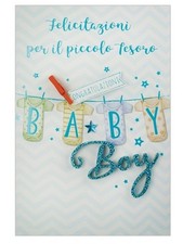BIGLIETTO AUGURI BATTESIMO BABY VESTITINI CONGRATULAZIONI CELESTE CON BUSTA 11,5