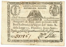 10 PAOLI "DIECI" IN MINUSCOLO ASSEGNATO REPUBBLICA ROMANA ROMBO 09/09/1798 BB