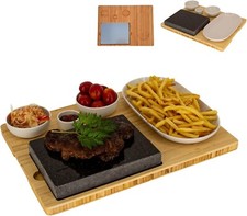 Lavastein Steakbrett, Servierplatte, Bambusbrett mit Hot Stone Grill, Steak Gril