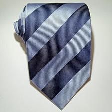 Cravatta 100% Seta Blu Navy Righe Elegante Artigianale Cerimonia Matrimonio Uomo