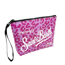 Borsa borsetta estiva saint barth pochette tela leopardata rosa fatta a mano