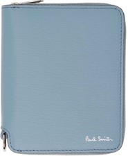 NUOVO PORTAFOGLIO PAUL SMITH ZIP INTORNO PELLE BLU TEXTURIZZATO 