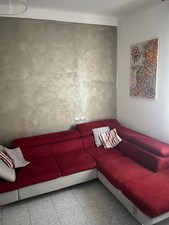 Divano letto angolare rosso/grigio con schienale