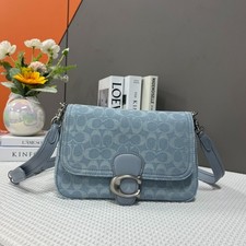 Coach CJ854 Borsa a tracolla morbida Tabby firmata denim borsa da donna blu outlet