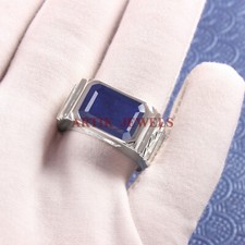 Riscaldato Zaffiro Blu Gemma Con 925 Anello Argento Sterling per Uomo #4977