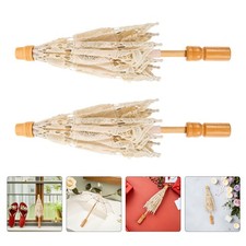  2 Ombrelli Pizzo: Sposa Sposo Parasol con Manico in Legno - Accessorio Vintage