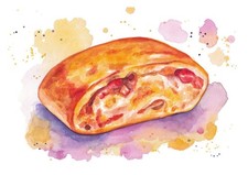 Dipinto originale panino napoletano acquerello su carta pregiata in cotone