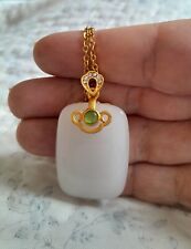 COLLANA CIONDOLO DI GIADA BIANCA NATURALE, PENDENTE GANCIO IN ORO 23K INTARSIATO