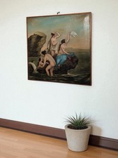 Antico dipinto 'Bagnanti' olio