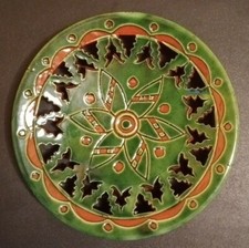 Gongora Ubeda-PIATTO SPANISH GLAZED.TERRA COTTA Green/Natural Glazed Bowl Signed