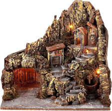 Borgo Con Grotta Fontana Presepe Napoletano 40X34X40 Cm
