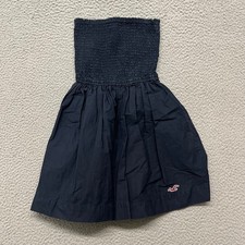 Y2K Hollister Vestito Donna S Blu Navy Senza Spalline Babydoll Mini Elasticizzato 2000