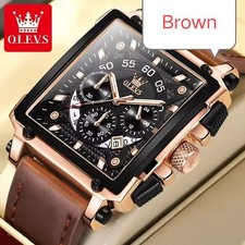 OLEVS Waterproof Sports Men Quartz Leather Watch Luminous Casual Square IT