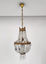 Lampadario stile Impero gocce vetro cristalli pendenti ottone vintage anni50-XXX