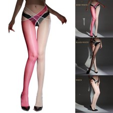 Calze uniche vita incrociata ultra trasparenti oleose lucide collant senza cavallo