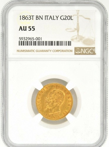 1863 italia oro 20 lire - bn,