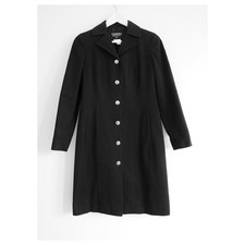 Cappotto lungo nero Chanel Cruise 1997 con bottoni CC in metallo FR40/UK12