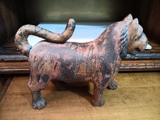 ANTICA STATUA ORIENTALE IN LEGNO DIPINTO CANE DI FO' PERIODO '800