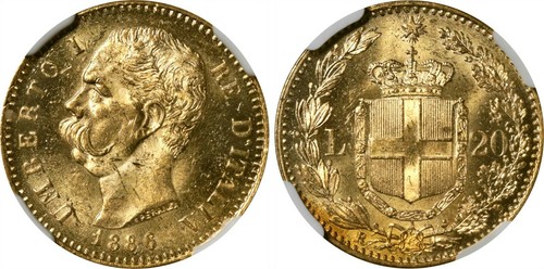 Italia oro lire 1886 - oro, ngc