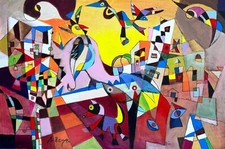 MILJENKO BENGEZ 40x60 serigrafia su cartone "Un piccolo cane con la coda gialla"