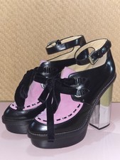 Original New Moschino Platform Shoes Pink Leather Velvet String Mirror Heels