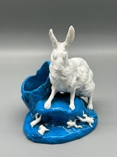 VASO VASETTO CERAMICA AZZURRO BLU E BIANCA ANIMALI ANIMALE