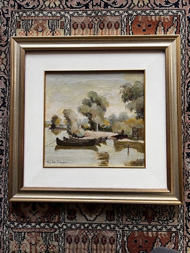 Dipinto olio tavola lago - su,