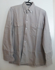 PUTNEY'S camicia quadri flanella beige azzurra uomo t. S cotone tasche vintage