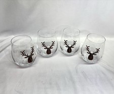 Set 4 bicchieri da vino senza stelo con accento testa di cervo in ottone dorato da collezione