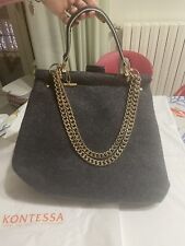 KONTESSA BORSA GRIGIA IN TESSUTO MANICO IN PELLE  TRACOLLA CATENA
