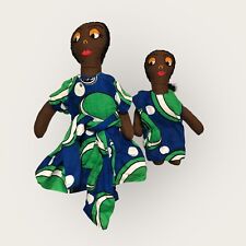 Bambola Africana Mamma con Bambina Etnica Pezza Tessuto Fatta a mano Vintage30cm