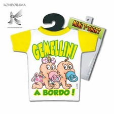 4885-35 MINI T-SHIRT GIALLA FRATELLO E SORELLA BIMBI GEMELLI GEMELLINI A BORDO