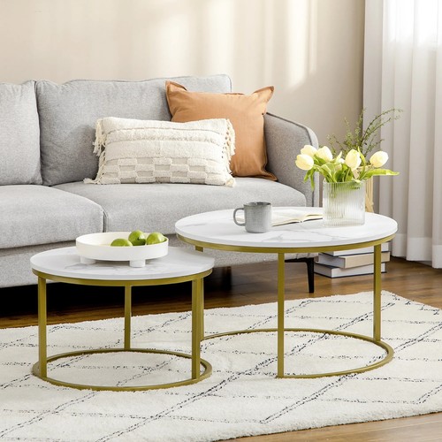 Homcom marble coffee table set - coffee,