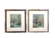 Coppia quadri pastello originali bambini che giocano Paola Mainolfi incorniciati arte firmata