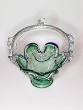 Vaso cesto in vetro blu verde