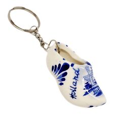 Portachiavi Scarpa Zoccoli Ceramica Olanda Olanda Mulino a Vento Blu Bianco Vintage