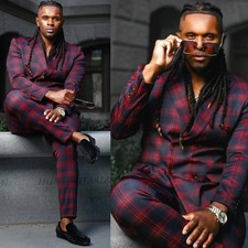 Plaid Checked Men Dress Suits
