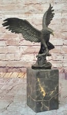 Bellissima Firmato Scultura Bronzo Aquila Pescatore Con Pesci Su Albero Statua