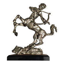 SCULTURA Statua stile Art Déco CENTAURO in Metallo Argentato Vintage Collezione