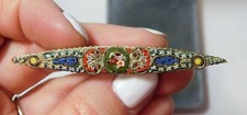Spilla A Bar In Micro Mosaico Di Fiori Vintage Veneziano Del Grand Tour