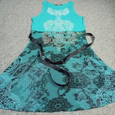 Abito Da Donna Desigual XXL Slim Turchese Jersey Con Fiocco Fit E Flare 2XL