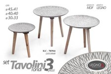 SET TRIS TAVOLINI TAVOLO PIEDI LEGNO SALOTTO GIARDINO MODERNO CLASSICO Ø45-40-30