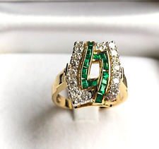 Anello in Oro Giallo 750°/°° 18 kt.  Smeraldi Naturali e Diamanti Valenza