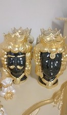 Statua scultura teste di Moro nera e oro con Swarovski h 35 cm bomboniere in cer