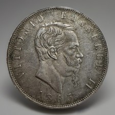 5 LIRE 1865 NAPOLI QSPL RARA